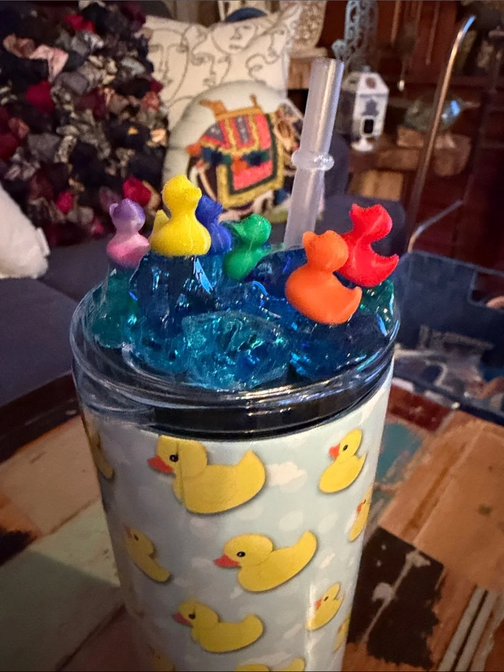 Rubber Duck Pattern Travel Tumbler with Colorful Duck Charm Lid